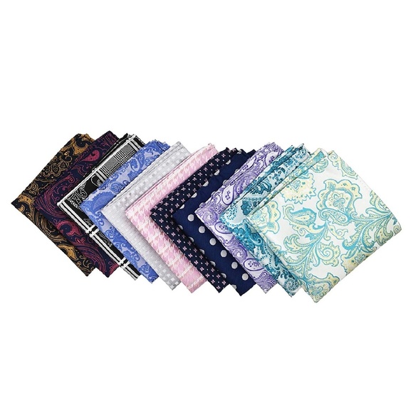 Mens Set of 11 Paisley Silk Blend Pocket Squares - Picture 3 of 7